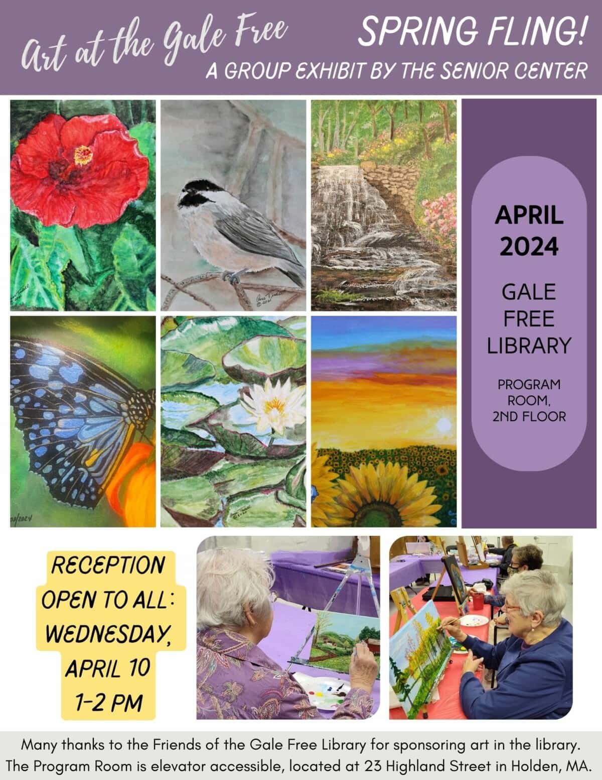 april program room art at the gale free senior center