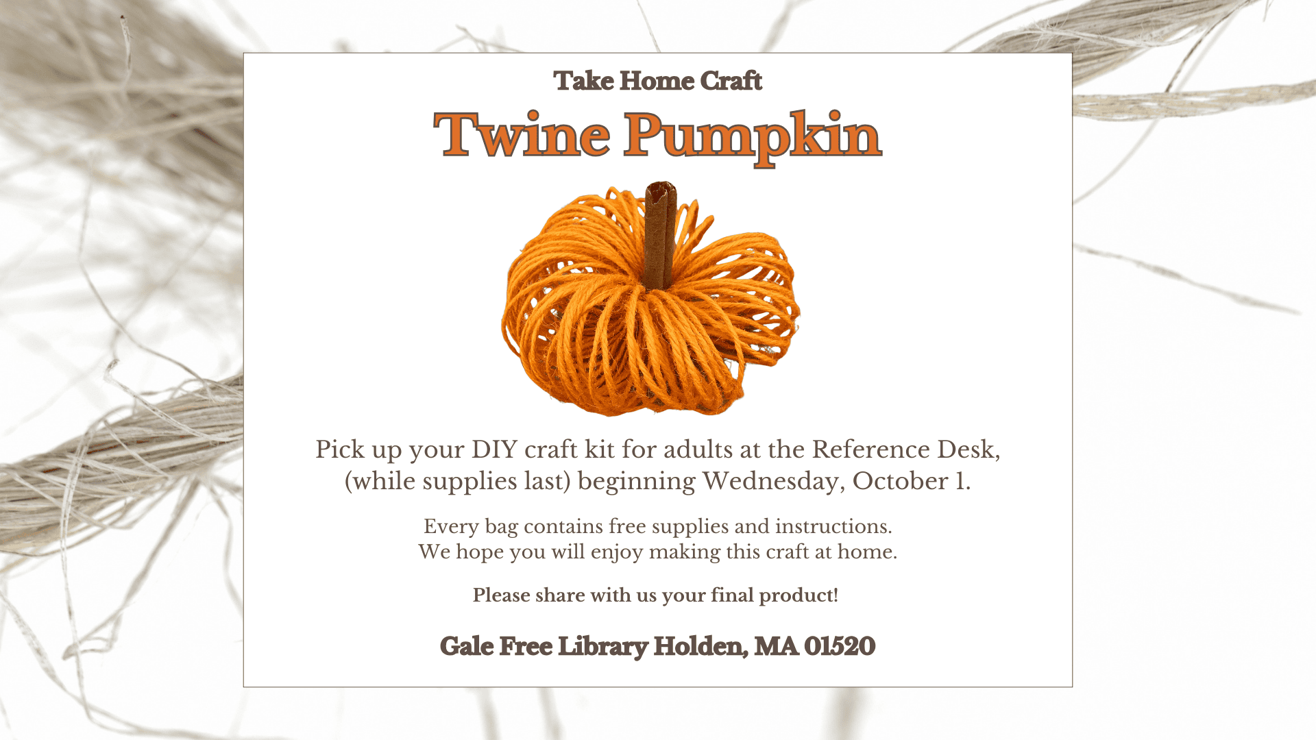 october 2025 take home craft twine pumpkin